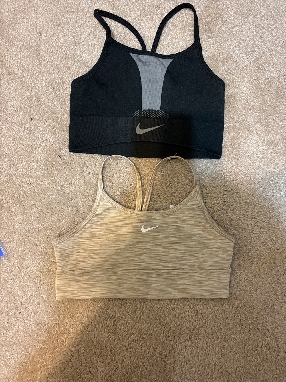 Nike youth Black and Tan Heathered Athletic Crop Tops (Set of 2)